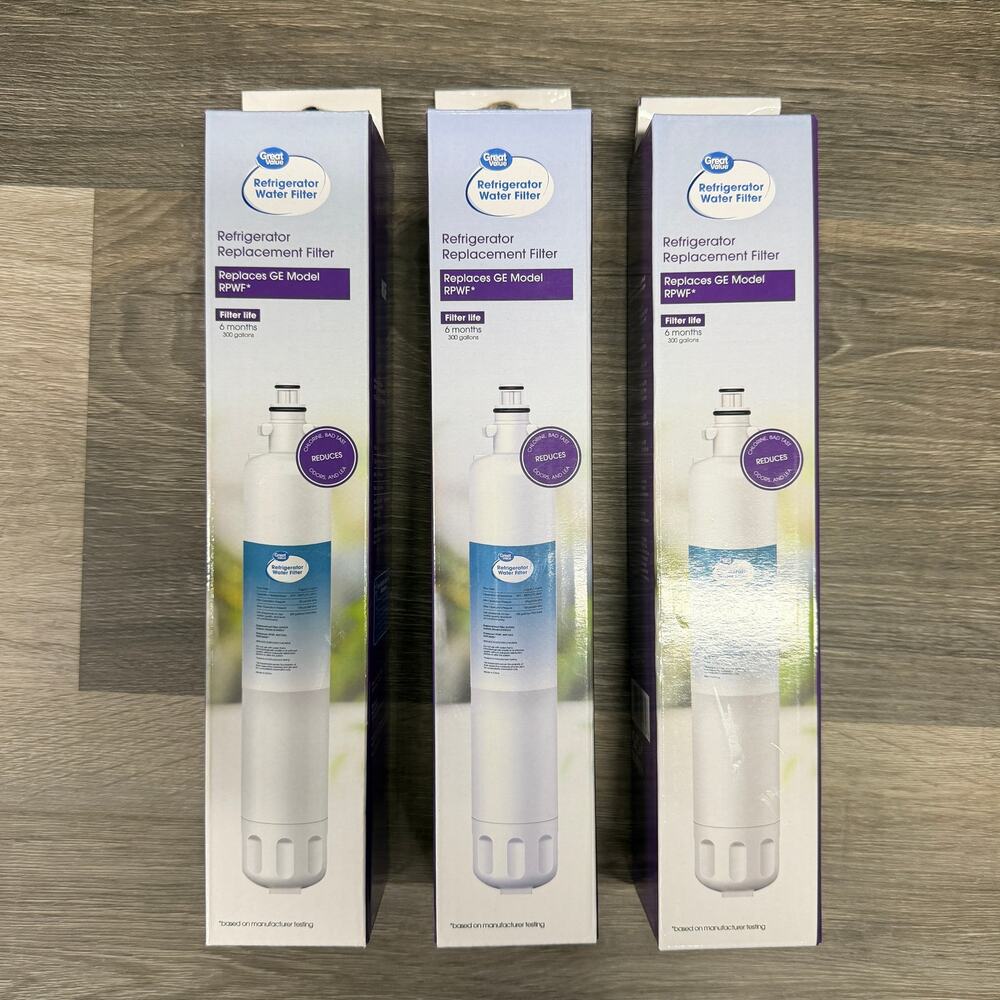 Lot of 3 Great Value Refrigerator Water Filter Replaces GE Model RPWF 6months